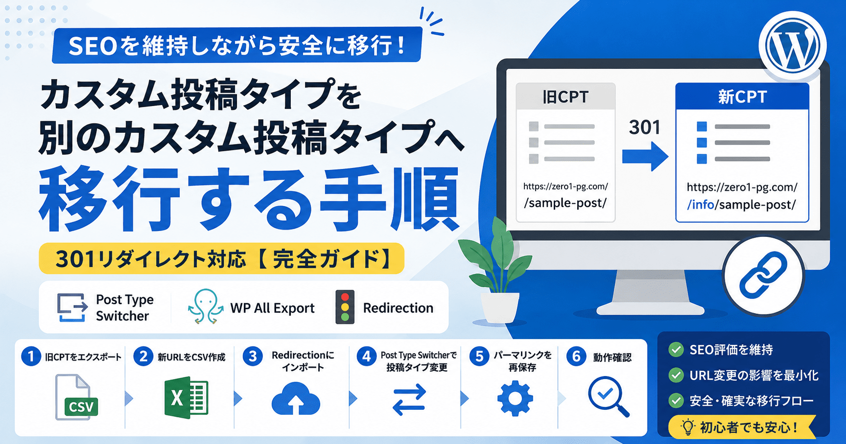 カスタム投稿タイプを別のカスタム投稿タイプへ移行する手順【301リダイレクト対応】